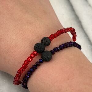 Red and purple stretchy beaded bracelets